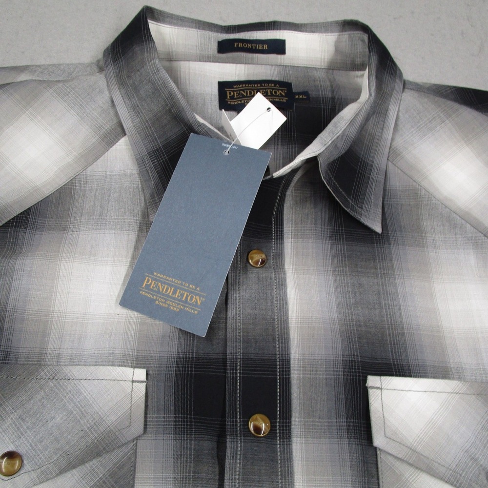 Pendleton Frontier Mens XXL Western Snap Shirt Ombre Plaid Grey Black Rancher - Picture 2 of 11
